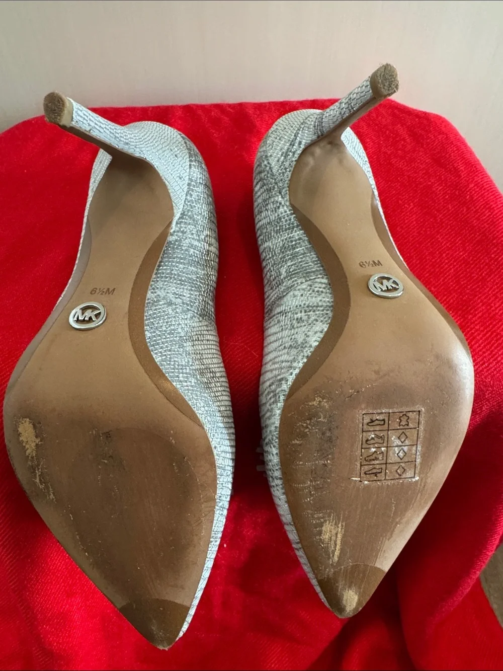 Michael Kors Silver Pointed Toe Pom-Pom Heels